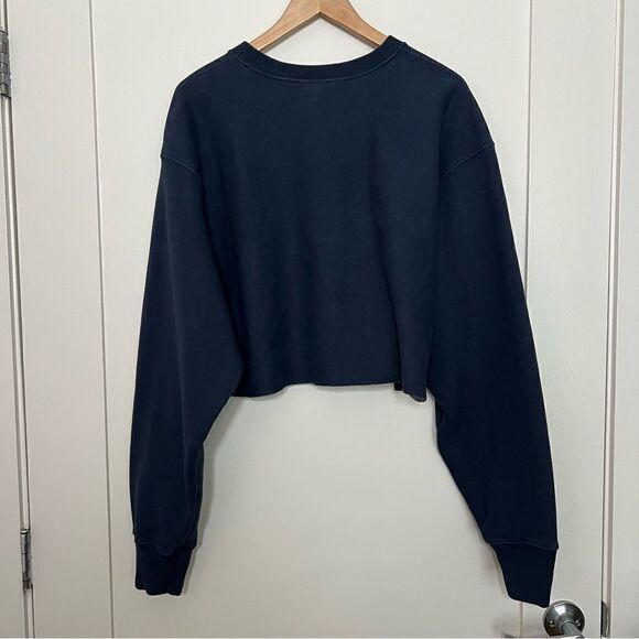 Champion Sweatshirt Womens Size XL Navy Blue Red Reverse Weave Cropped Spell Out - Picture 8 of 13